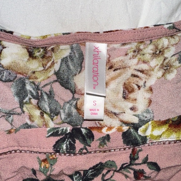 Xhilaration | Square Neck Floral Print Tie Front Cropped Short Sleeve Blouse - Picture 6 of 11